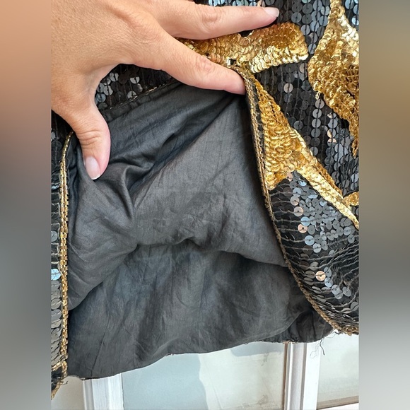 Vintage Jean For Joseph Le Bon 100% Silk Gold Black Sequined Blouse Size S - Picture 5 of 11